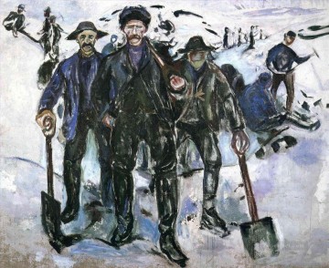Edvard Munch Painting - Trabajadores en la nieve 1913 Edvard Munch